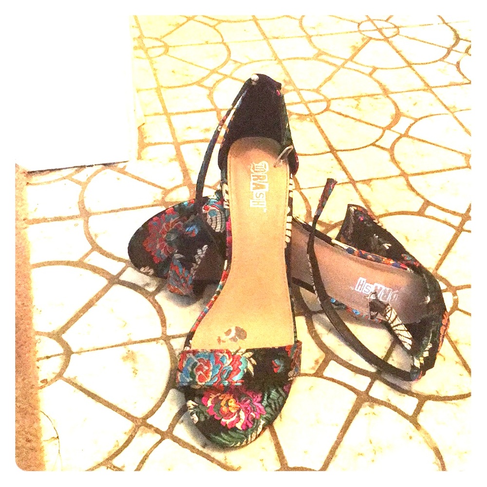 Floral Ankle Strap Heels